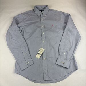 Ralph Lauren Custom Fit Blue Striped Shirt Long Sleeve‎ Mens 16 34/35 Pink Pony